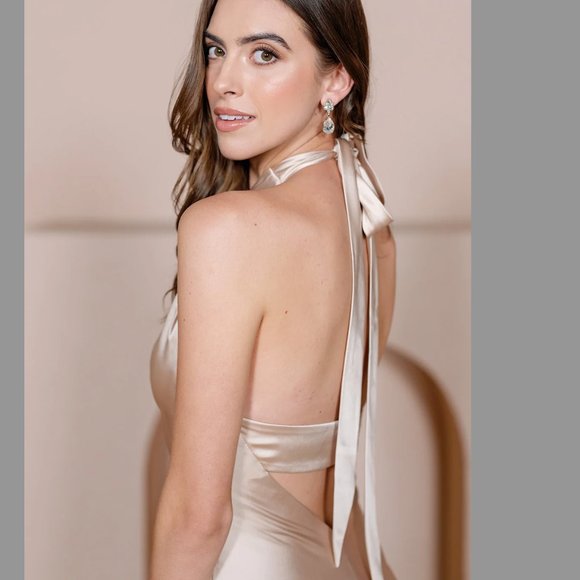 Revelry Athena Satin Dress Gold Champagne (color: 703) - Picture 3 of 3